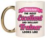 Bellatio Decorations BD Cadeau koffie/thee mok trainer/coach - excellent trainer - goud/roze - keramiek - 300 ml