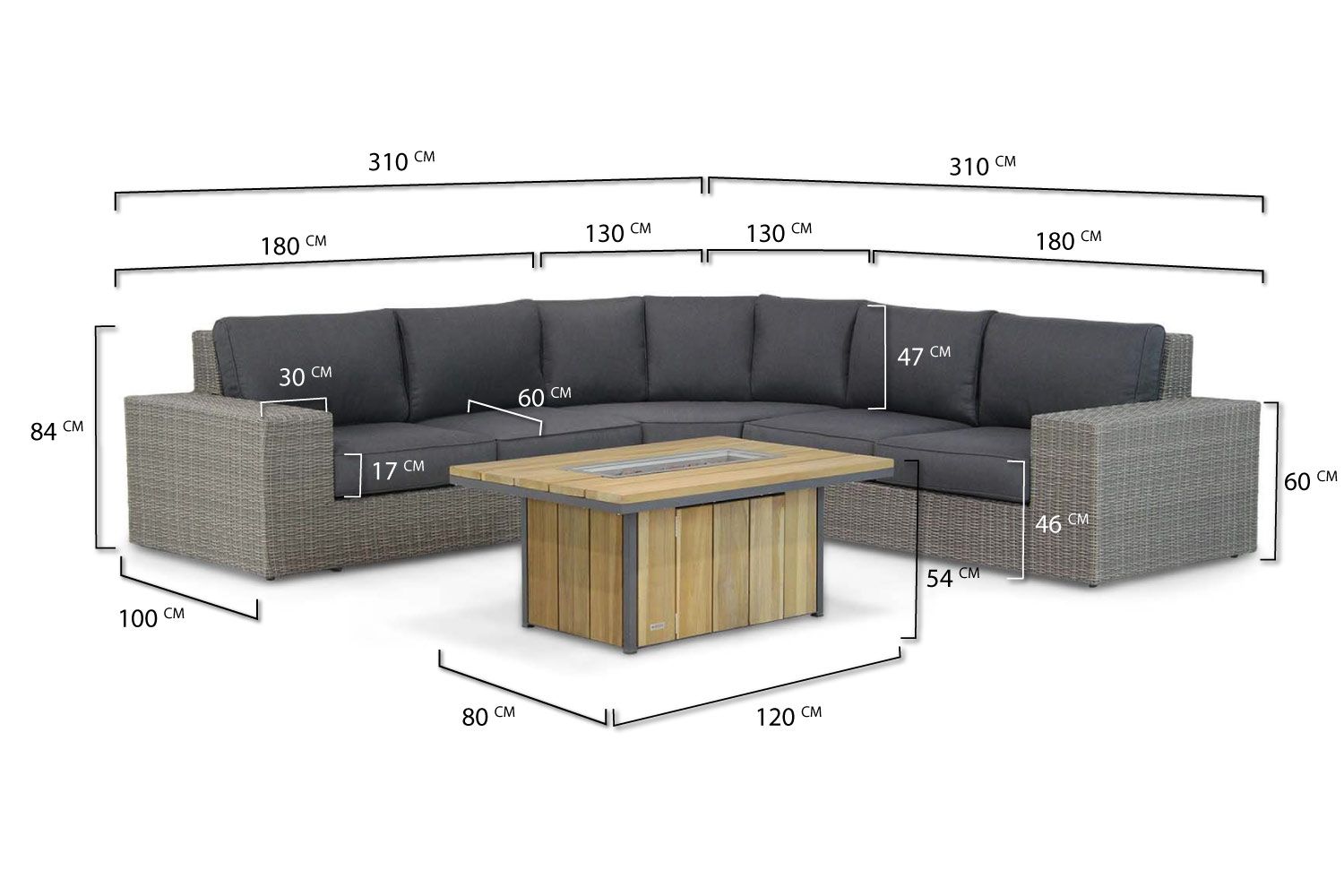 Garden Collections Oxford/Seaside 120 cm Hoek Loungeset 4-delig - 7434220323398