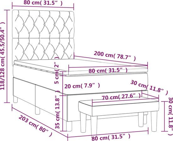 vidaXL Boxspring met matras stof donkerbruin 80x200 cm