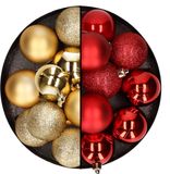24x kunststof kerstballen mix van goud en rood 6 cm