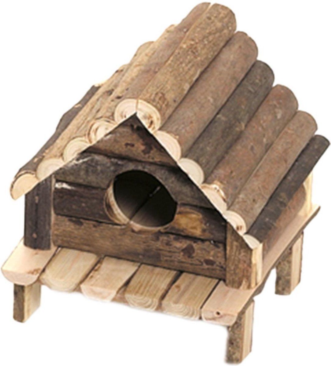 FLAMINGO Knaagdieraccessoire huis Wooden Cabin - Beige - 14 x 12 x 13 cm