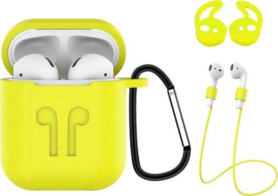 BTH Geel Siliconen Hoesje voor Apple AirPods 2 met Clip - Softcase