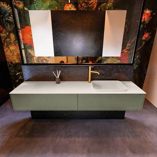 Mondiaz ERIN 200cm badmeubelset onderkast Army met 2 lades + Wastafel RIDGE rechts Linen