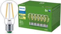 Philips LED Philips UltraEfficient LED lamp Transparant - 40W - E27 fitting - Warmwit licht; 2700K - Energielabel A - 6-pack