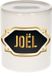 Bellatio Decorations Shoppartners Bv Spaarpot met voornaam Joel - wit - met goud/zwart embleem - 8 x 9 cm - keramiek - met afsluitdop - cadeau verjaardag