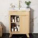 Ropilly Badmeubel 61 cm breed met wastafel, vrijstaand wastafelmeubel met natuurlijke houtlook, schuifdeur, 3 lades, MDF en keramiek