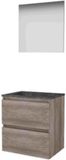 Basic-Line Basic 46 Badkamermeubelset - 60 x 46 cm - Greeploos - 2 Lades - Hardstenen Wastafel - Zonder Kraangat - Spiegel - Scotch Oak