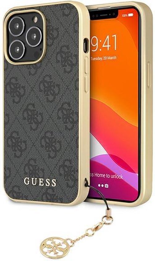 Guess GUHCP13XGF4GGR hoes voor iPhone13 Pro Max 6,7 inch grijs 4G Charms Collection, 6,7", Polycarbonaat, agaat