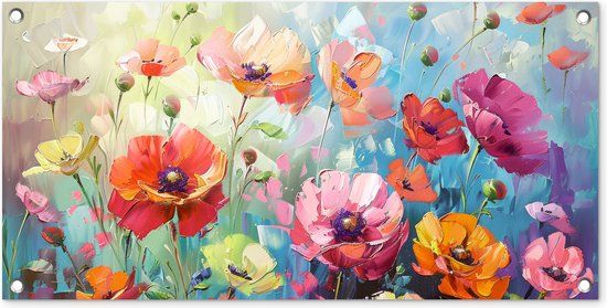 GreatGardenPosters Tuinposter 80x40 cm - Zomerse Bloemen - Waterverf - Buiten