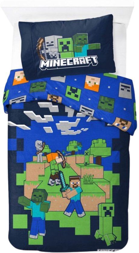 4KidsOnly Minecraft dekbedovertrek 140x200 cm Katoen Meerkleurig Kinderen Dubbelzijdig