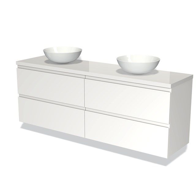 Maxaro Badkamermeubel Modulo Plato 180cm Mat Wit 4 Lades Greeploos Hoogglans Wit Blad