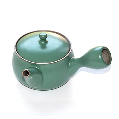 Tea Soul Traditionele Japanse Kyusu theepot van geëmailleerde klei, groen • ingebouwd filter • inhoud 320 ml •