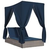 vidaXL - Ligbed - tweepersoons - met - dak - en - gordijn - poly - rattan - grijs