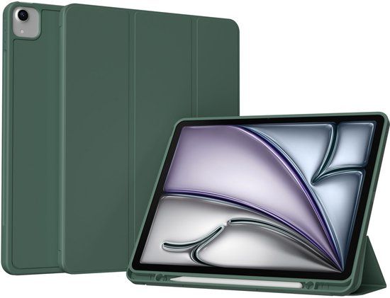 Accezz Tablet Hoes - Geschikt voor Apple iPad Air 13 inch (2026) M4 / Air 13 inch (2025) M3 / Air 13 inch (2024) M2 - Smart Silicone Bookcase - Donkergroen