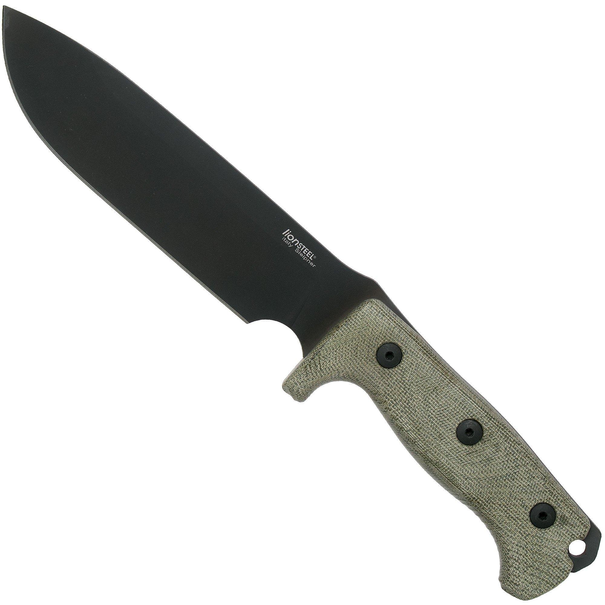 Lion Steel M7B CVG Black, Green Canvas Micarta vaststaand mes, Molletta design