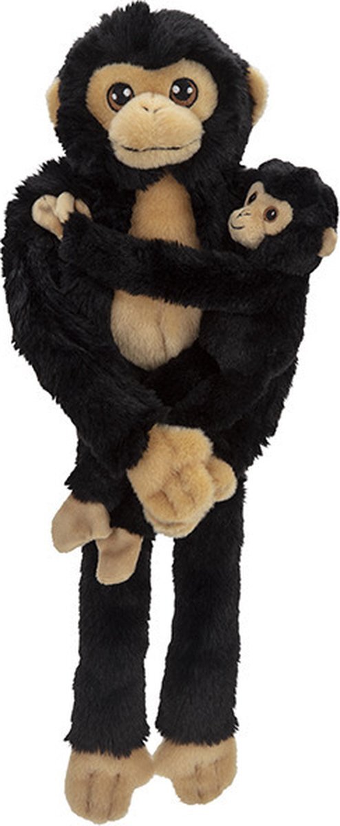 Nature Planet Pluche dieren knuffels hangende Chimpansee aap met baby van 48 cm - Knuffeldieren speelgoed