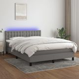 vidaXL Boxspringbed met matras en LED-verlichting, donkergrijs, 140x190 cm, gestoffeerd