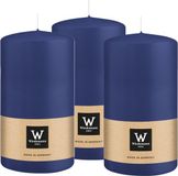 Wiedemann Cilinderkaars/stompkaars - 3x - donkerblauw - 13 x 7 cm - 52 branduren