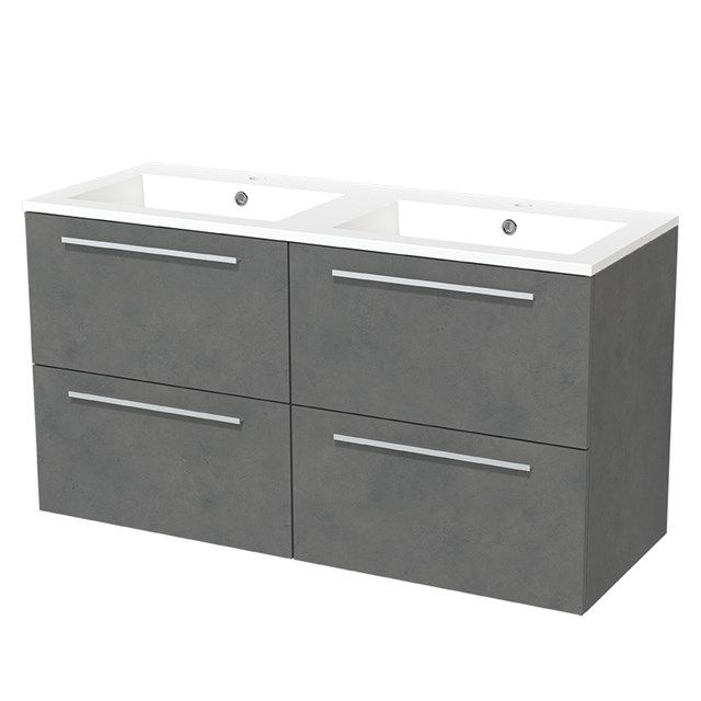 Maxaro Badkamermeubel 120cm Modulo Donkergrijs Beton 4 lades Vlak Wastafel Mineraalmarmer
