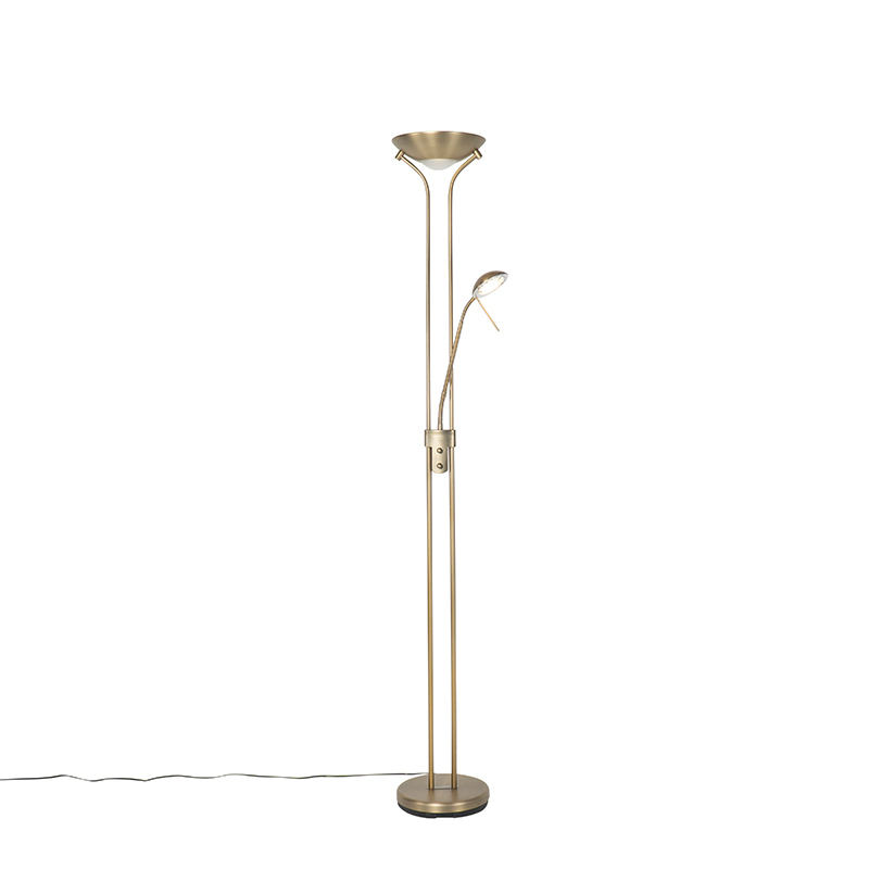 QAZQA Vloerlamp brons met leeslamp incl. LED en dim to warm - Diva