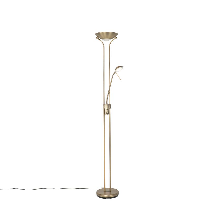 QAZQA Diva Vloerlamp - Brons - Met Leeslamp - LED Dim to Warm