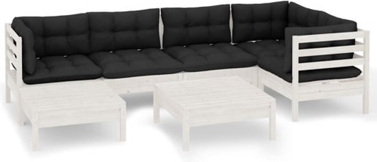 vidaXL 7-delige Loungeset met kussens massief grenenhout wit