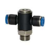 Riegler T-steekschroefverbinding »Blaue serie«, draaibaar, G3/8 a., voor slang-buiten-Ø12 mm, werkdruk max. 15 bar, KS/MS niet, binnen 6-kant