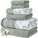 Modern Threads Ophelia 6-delige set, 2 badhanddoeken, 2 handdoeken, 2 washandjes, garen geverfd jacquard/solide, saliegroen