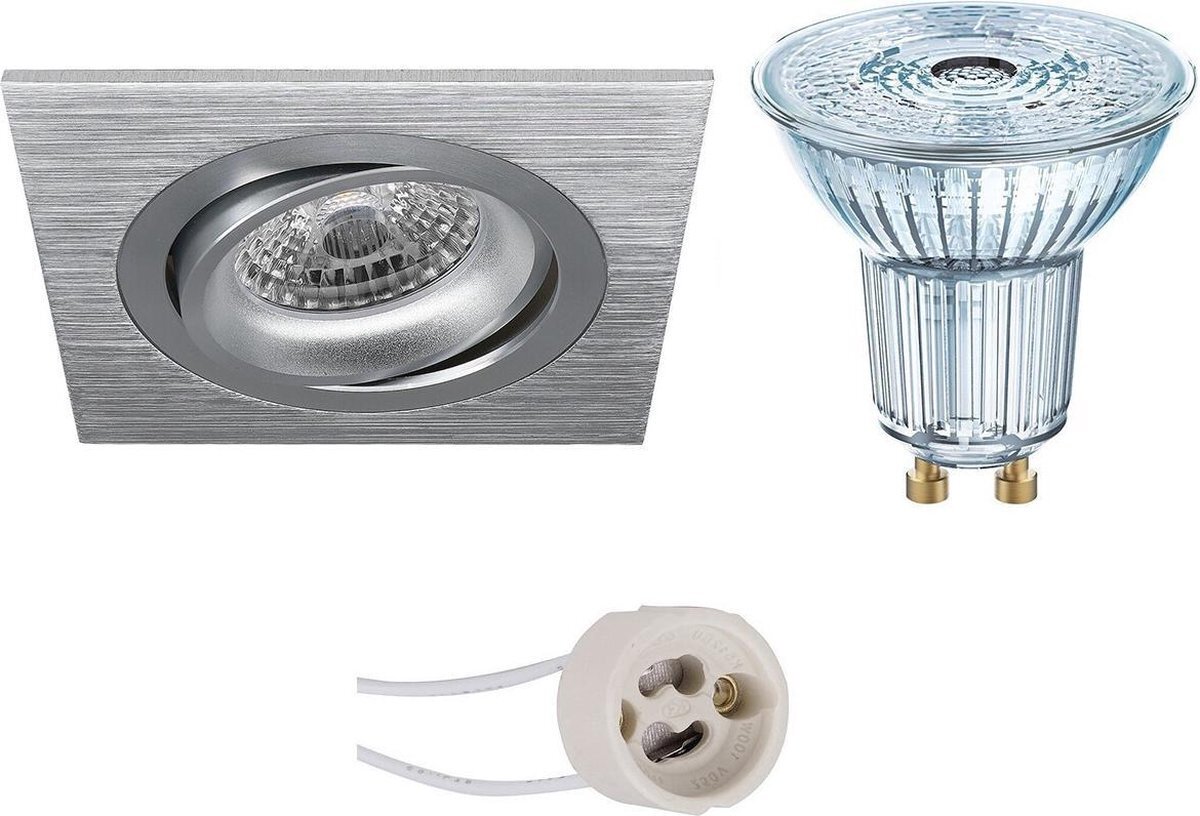 Osram - LED Spot Set - Parathom PAR16 930 36D - Proma Borny Pro - GU10 Fitting - Dimbaar - Inbouw Vierkant - Mat Zilver - 3.7W - Warm Wit 3000K - Kantelbaar - 92mm