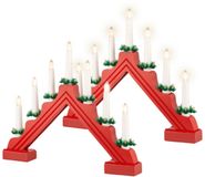 Lumineo Pont de bougies rouge - 2x - bois - avec éclairage LED - 7 ampoules LED - 4,8 x 39,5 x 32 cm
