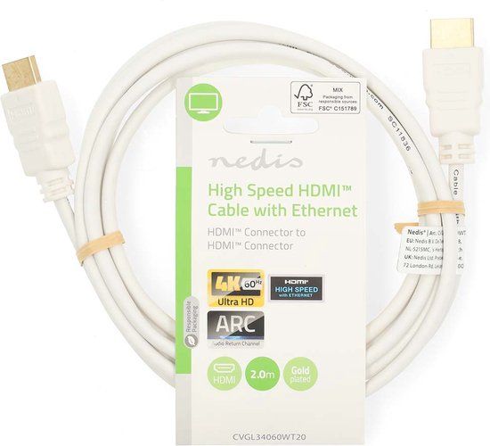 Nedis High Speed HDMI-Kabel met Ethernet - Wit - 2 meter