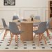 Table en bois de hêtre massif avec chaises - Ensemble de salle à manger composé de 7 pièces (table et 6 chaises) - Diamètre table : 120 cm - Design moderne et minimaliste - Brun clair, gris