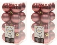 Decoris petites boules de Noël - 32x pc - vieux rose - 4 cm - plastique