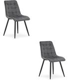 LEOBERT Set van 2 eetkamerstoelen SPLIT – Fluweel donkergrijs – Zwarte metalen poten – Modern design