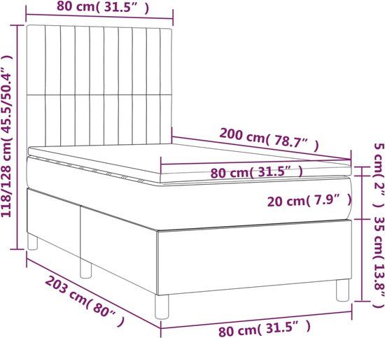 vidaXL Boxspring met Matras Stof Blauw 80x200 cm
