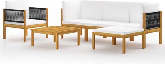 vidaXL 6-delige tuinloungeset met kussens crèmekleurig acaciahout en touw