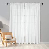 Melodieux 2 Panelen Faux Linnen Voile Net Gordijnen Semi Sheer Rod Pocket Gordijnen voor Slaapkamer, Woonkamer, Venster - Wit, 140 x 183 cm lang
