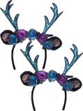 Boland Carnaval Tiara/diadeem - 2x - hert/rendier gewei - dames/meisjes - Fantasy/elfjes thema