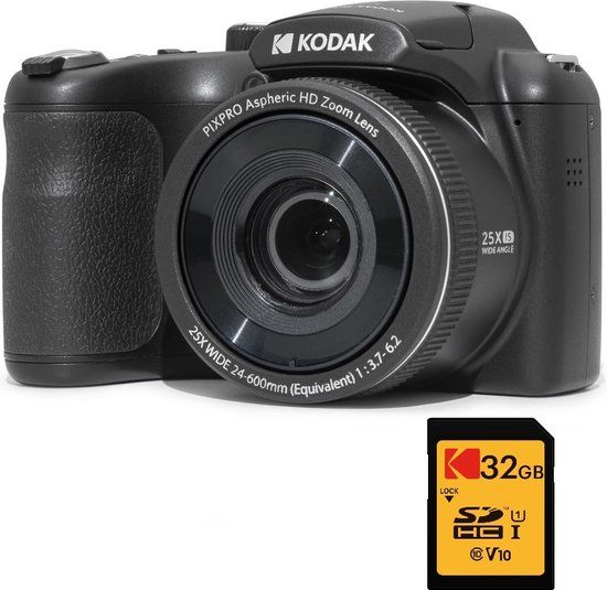 Kodak Pixpro AZ255 Camera, 16.35 MP, 25x zoom, Full HD, Zwart - + 32GB geheugenkaart