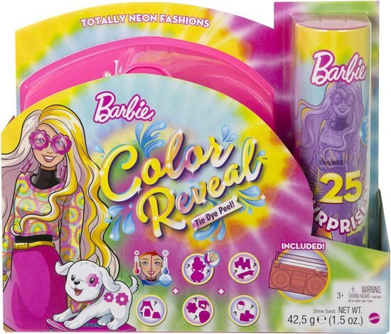 Barbie Color Reveal Complete Neonmode, pop met platina haar en gele highlights, en 25 verrassingen, waaronder kleurverandering, cadeau voor kinderen HCD26