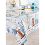 Calitex Tafelkleed rechthoekig olijfdoek 140 x 250 cm - Escapade Zee Blauw