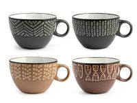 H&H Set 6 Tazze Jumbo Ethnic In Stoneware Assortito Cc460