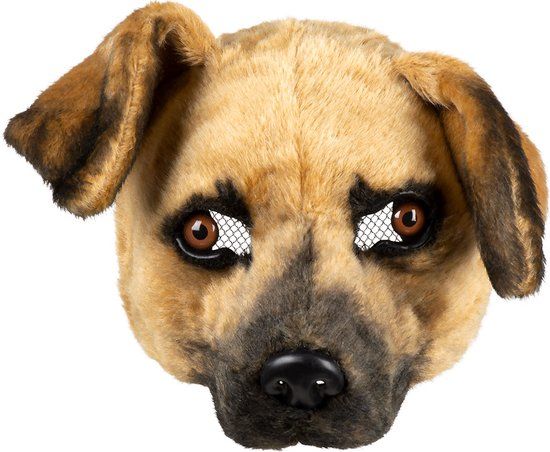 Boland - Pluchen Halfmasker Hond - Bruin - Volwassenen - Carnaval / Themafeest / Halloween