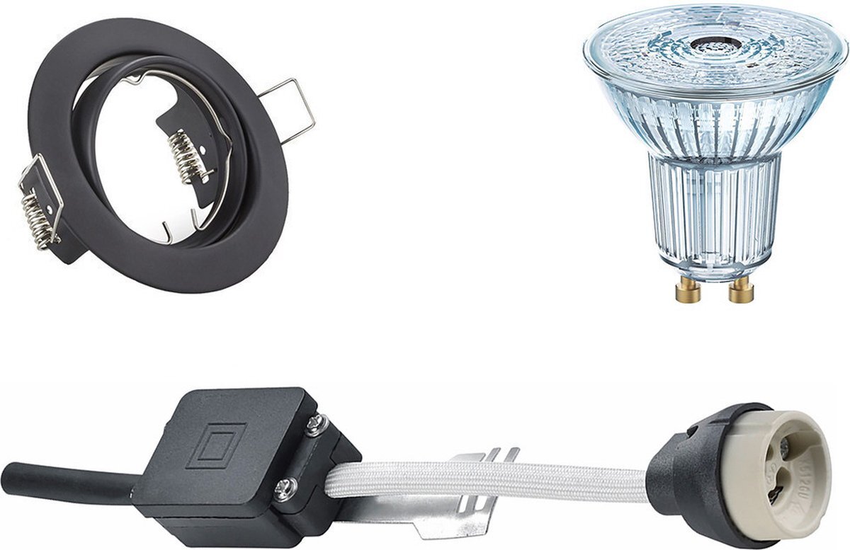 Qualu LED Spot Set - OSRAM Parathom PAR16 930 36D - GU10 Fitting - Dimbaar - Inbouw Rond - Mat Zwart - 3.7W - Warm Wit 3000K - Kantelbaar Ø83mm