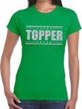 Bellatio Decorations Groen Topper shirt in zilveren glitter letters dames - Toppers dresscode kleding M
