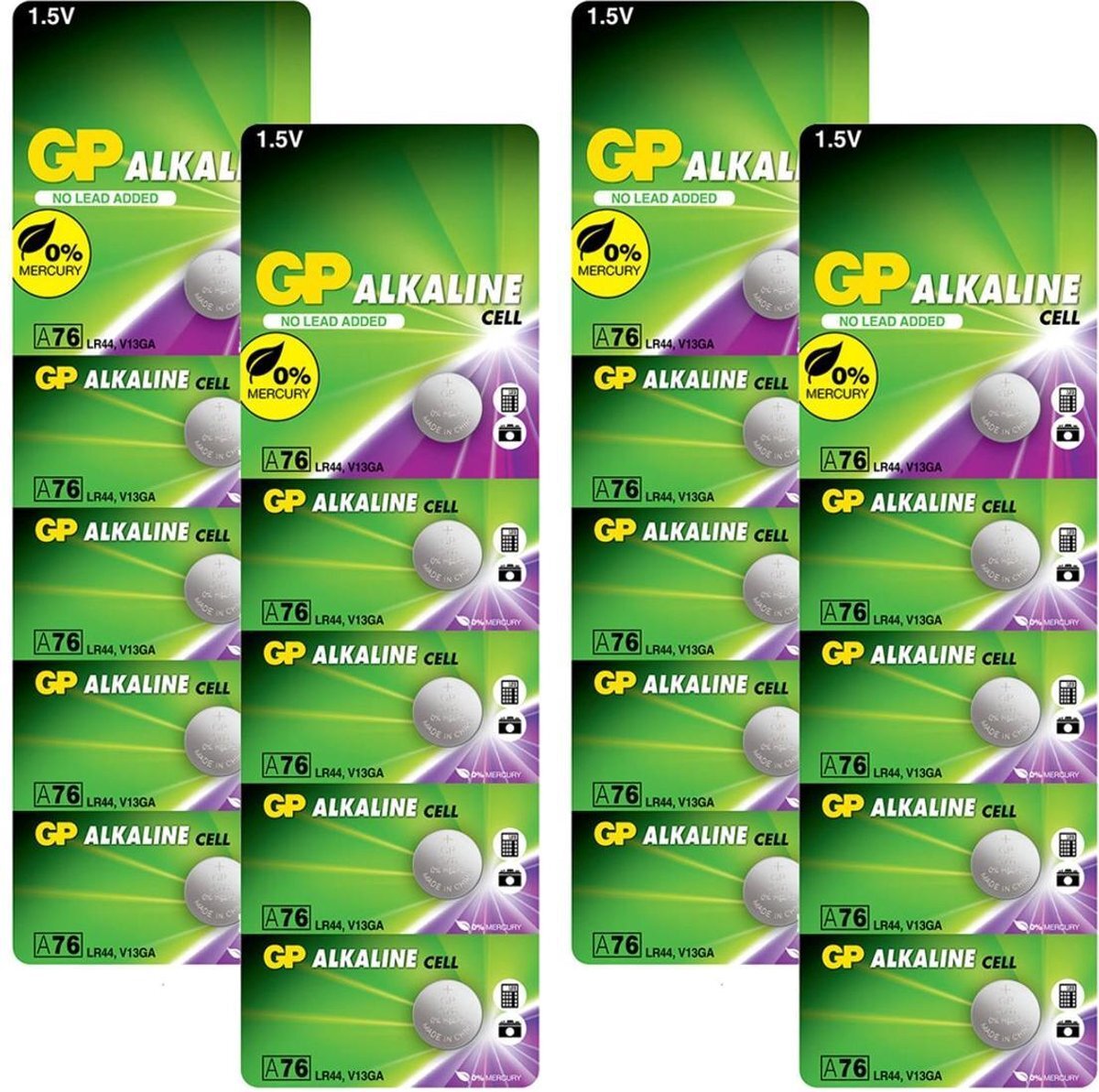 GP Batteries Extra Alkaline LR44 batterij | AG13 | A76 knoopcel batterijen 1.5V V13GA - 20 stuks