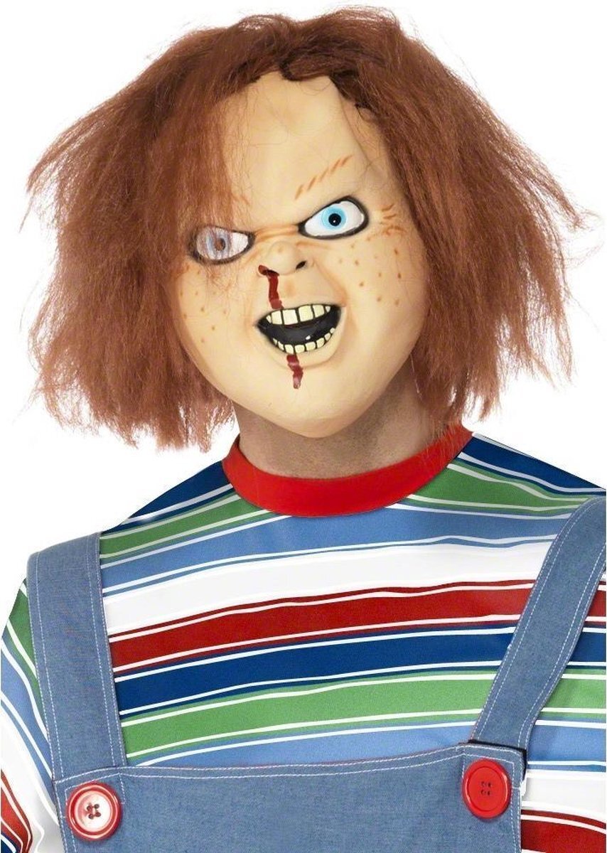 Smiffys Halloween! latex masker Chucky, bruin, volledig hoofdmasker om over te trekken