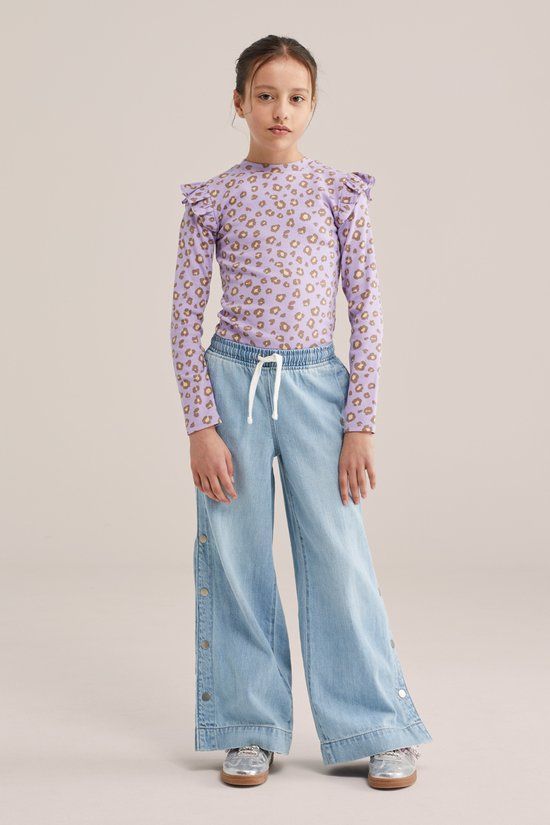 WE Fashion Meisjes geribd T-shirt met lange mouwen en ronde hals - Maat 134/140