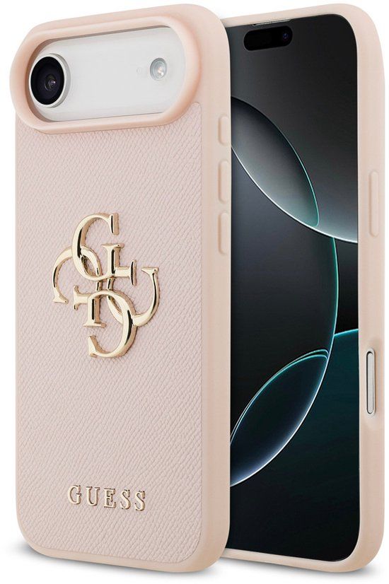 Guess Back Cover - iPhone 17 Air - Roze - Reliëfleerlook - Verhoogde Randen