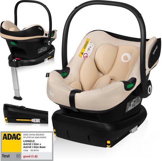 Lionelo Astrid i-Size SET – Autostoeltje 40–87 cm + ISOFIX-Basis – ADAC Getest – R129 i-Size – Memory Foam – Verstelbare Hoofdsteun – Zijdelingse Bescherming – Dri-Seat – Lichtgewicht – Universeel Compatibel